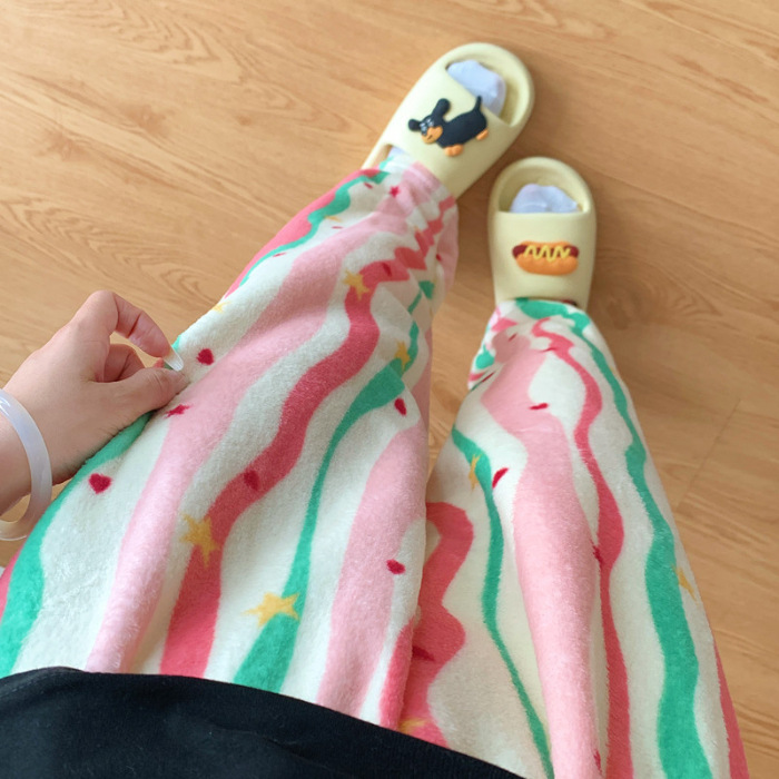 2025 otoño y invierno de flanela de dibujos animados pantalones de pijama individuales gruesos calentados pantalones caseros lindos pantalones