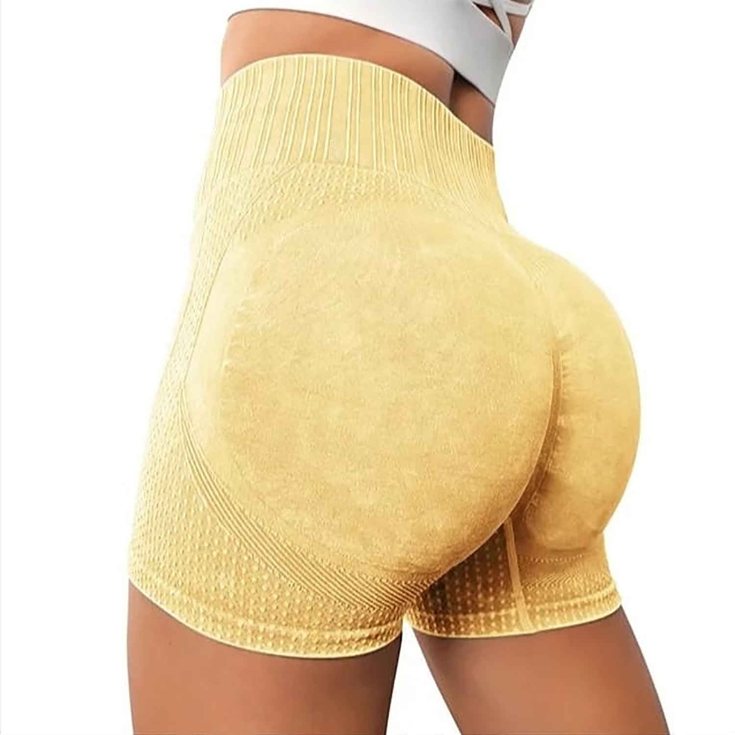 Transfronterizo nuevo lavado melocotón cadera fitness shorts desnuda vientre contracción pantalones de yoga imitación Denim deportes apretados tres pantalones