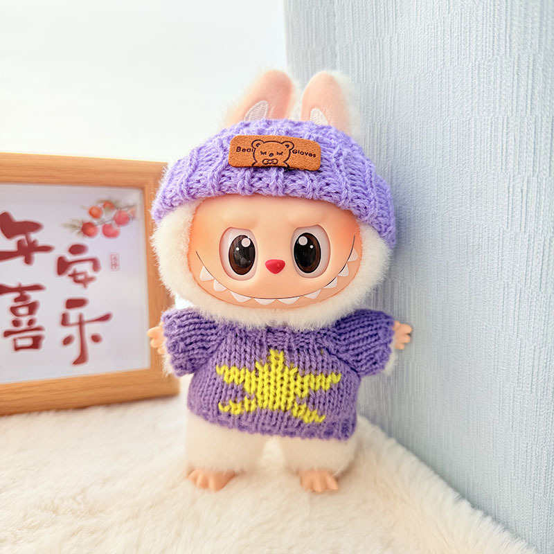 Solo ropa] Llavero de primera y segunda generación Labubu colgante de ropa Rabubu ropa de bebé suéter de punto traje de sombrero