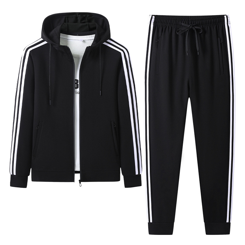 Juego con capuzas de primavera y otoño para hombres, camiseta, camiseta, pantalón deportivo para correr al aire libre, acondicionamiento físico, ocio, tres barras, dos piezas