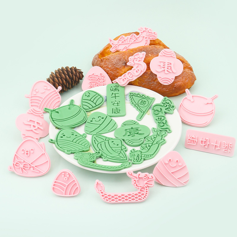 Molde de galletas de dibujos animados del Festival del Bote del Dragón, molde realista para galletas del Festival del Bote del Dragón, herramienta de repostería 3D tipo prensa para fondant.
