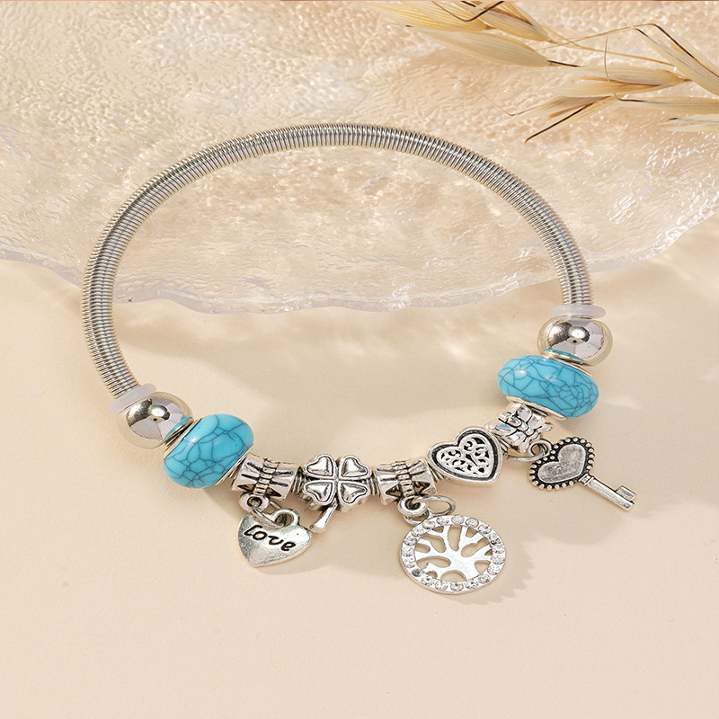 Panjia pulsera Dora DIY cuentas transfronterizas explosión amor accesorios de cuatro hojas llave de la vida árbol colgante pulsera image 3