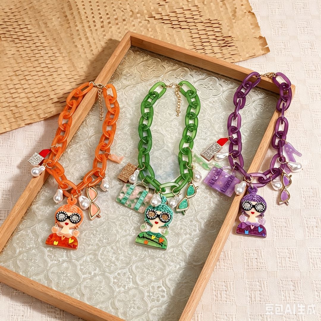 Cartoon Pendant Necklace With Acrylic Chain Choker For Women_voghion.com
