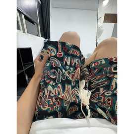 字母满印针织短裤男夏季潮牌潮流炸街半裤子民族风休闲运动五分裤