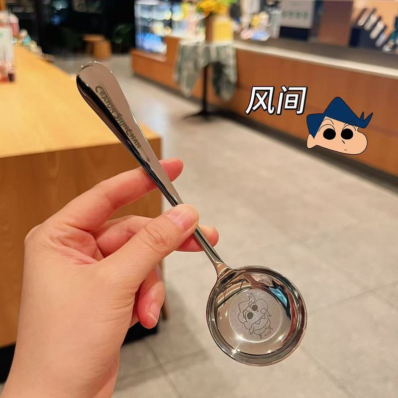 韩式304圆勺三丽鸥不锈钢甜品调羹勺高颜值平底汤勺长柄吃饭勺子|undefined