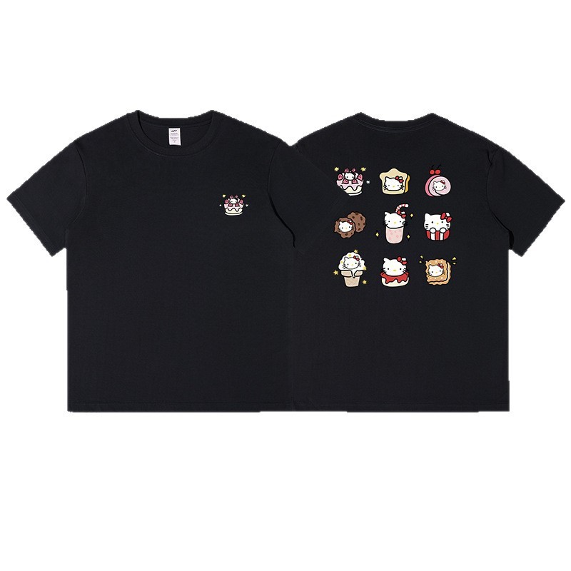 和風九格子猫プリント半袖 Tシャツメンズ純綿夏トップス通勤かわいいレディース Tシャツトレンディなニッチ卸売|undefined