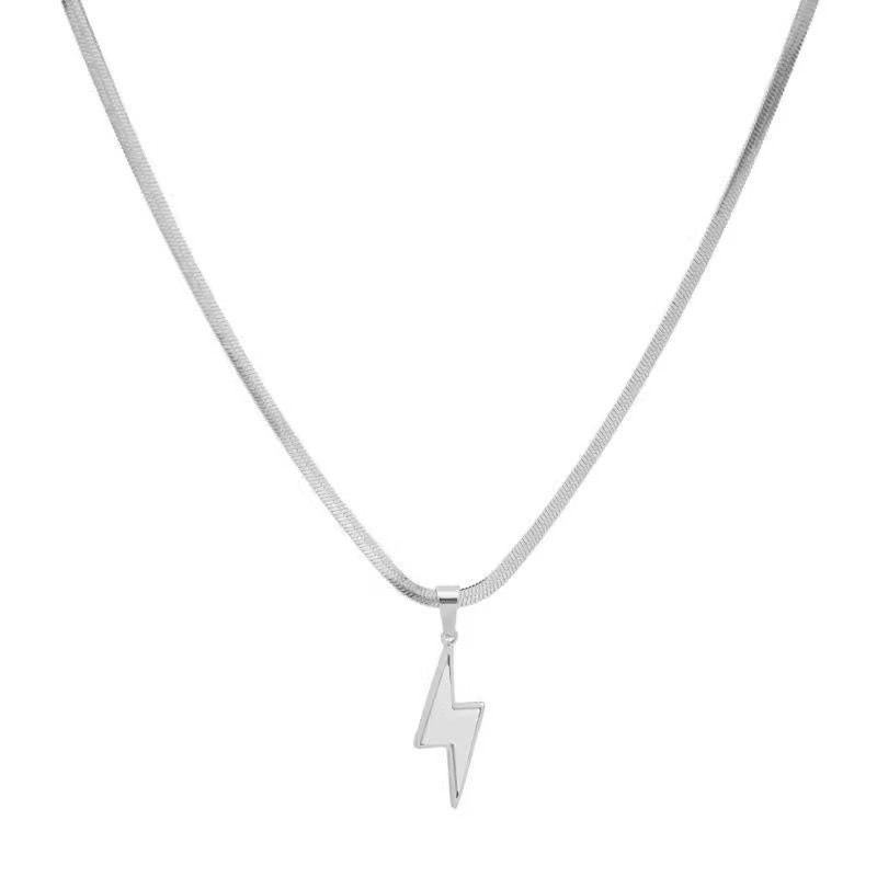 New Lightning Pendant Snake Bone Chain Men's Necklace American Hip-Hop Style Girls' Clavicle Chain Niche Design Accessories