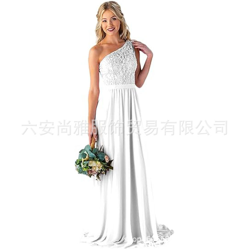 2026 New Cross-Border Single-Shoulder Long Wedding Bridesmaid Dress, Lace Slim-Fit Daily Commuting Chiffon Evening Gown 2026 New Cross-Border Single-Shoulder Long Wedding Bridesmaid Dress, Lace Slim-Fit Daily Commuting Chiffon Evening Gown