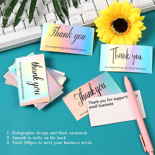 50 sheets/pack 5*9cm thank you for supporting my small business laser thank you card