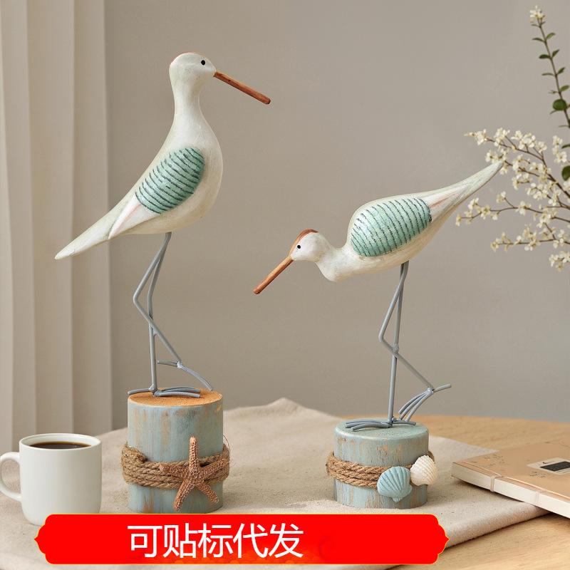 Seagull Wooden Crafts Ornaments Ocean Style Seabird Tree Stump Bird Model Room Cross-Border Wood Home Accessories Ornaments