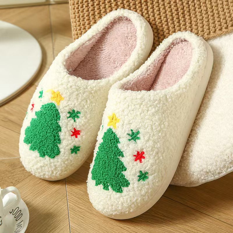 Cotton Slippers for Women Winter 2025 New Christmas Tree Export Export Home Couple Indoor Warm Slippers Winter Men