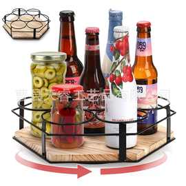 可旋转调料架桌面咖啡糖浆收纳架木制水瓶托盘简易木制调味瓶支架