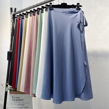 纯色高腰雪纺韩版系带一片式半身裙女春中长款2022a字沙滩裹裙子