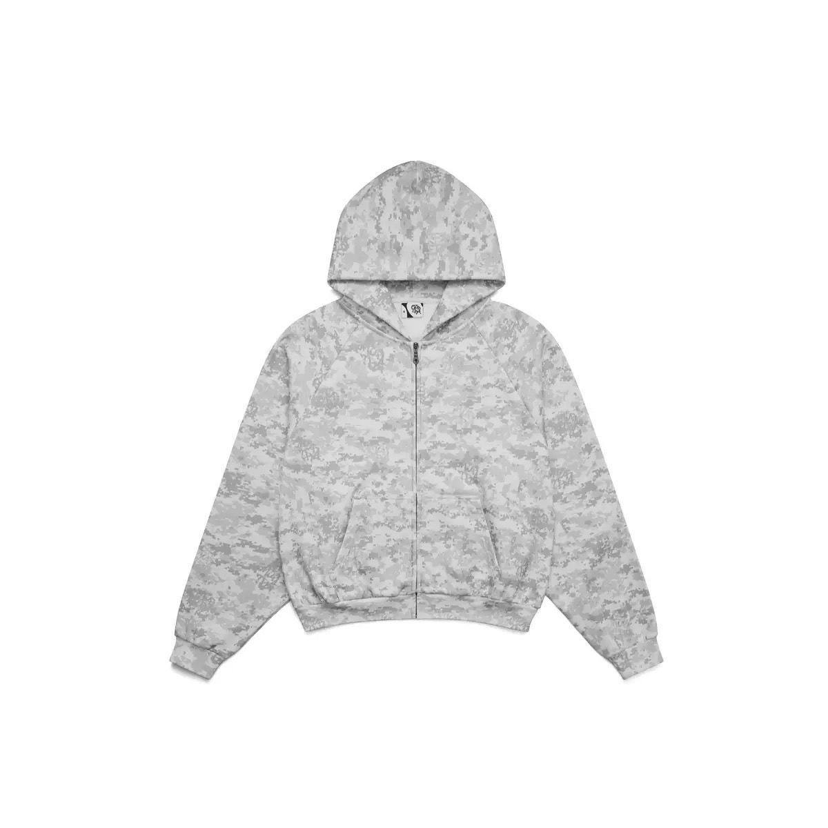 mertra Zip Sweater Full Print Camo Grey