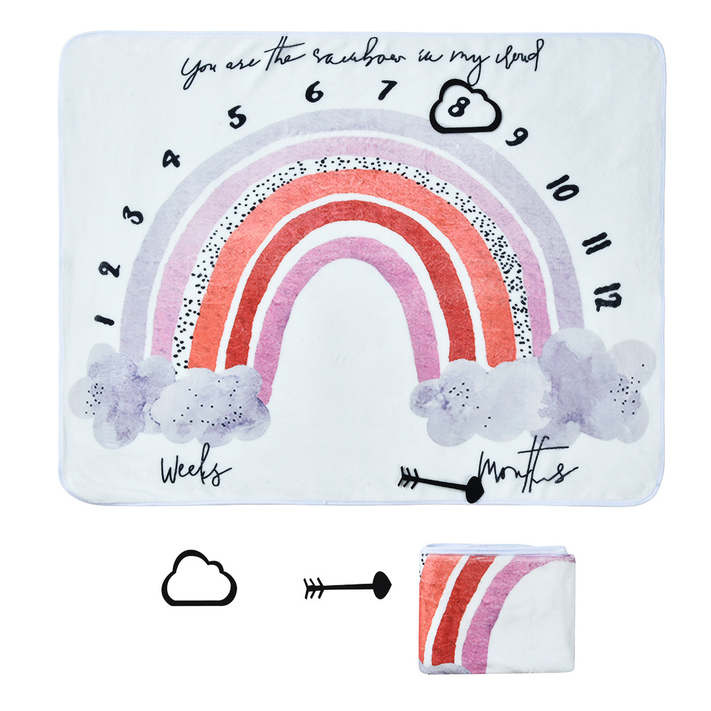 Manta de franela con estampado digital personalizado del fabricante, manta de fotografía para el crecimiento del bebé en su primer mes y 100 días