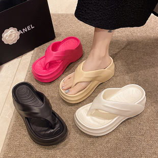 2025 Thick Bottom New Flip Flops Summer Fashion Net Height 6cm Thick Bottom Non-slip Beach Internet Popular Slippers for Outer Wear