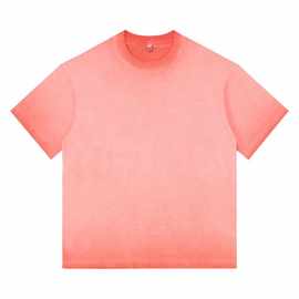 蜡染水洗纯棉t恤冬打底时尚聚会渐变反底炒色圆领短袖上衣女短款