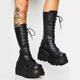 European and American wedge small tube circumference Gothic style thick-soled boots motorcycle Knight Boots knee-high toe slimming high boots