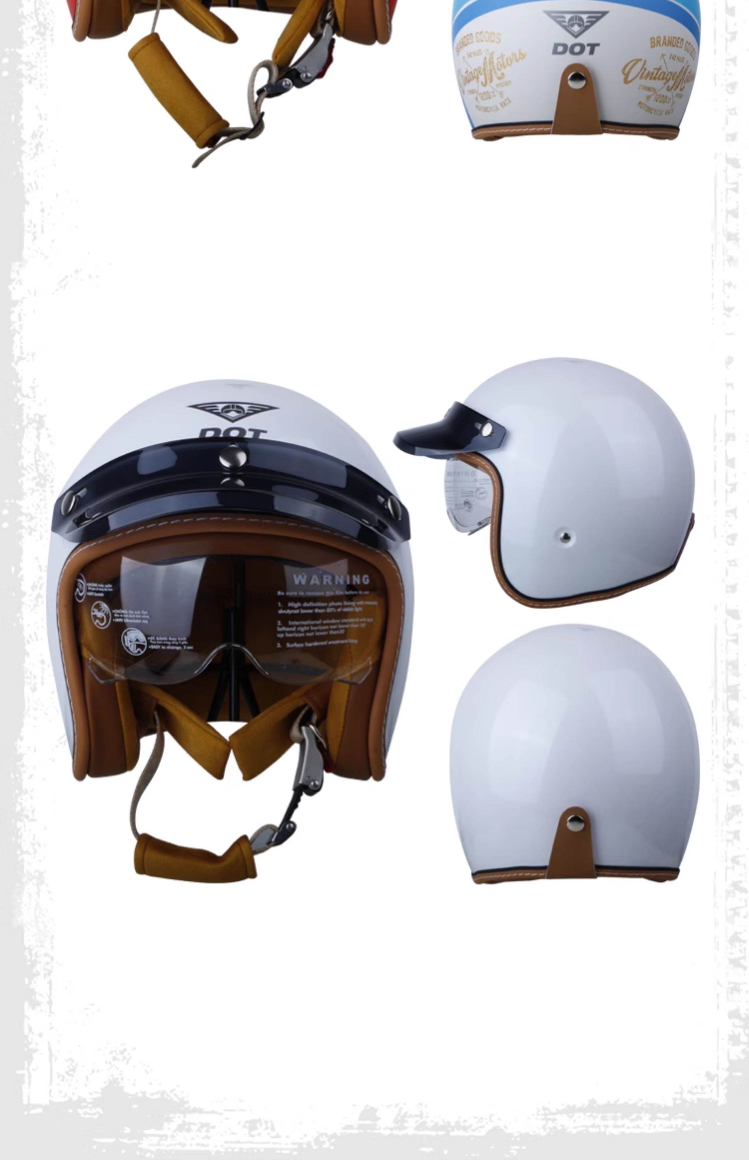 Retro Motorcycle Helmet 3/4 Open Face with Inner Visor