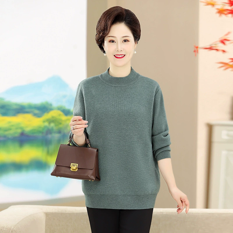 033 Новая осенне-зимняя вязаная базовая кофта для полных мам, женщин среднего и старшего возраста, утепленный свитер на флисовой подкладке, шерстяной свитер для женщин среднего и старшего возраста.