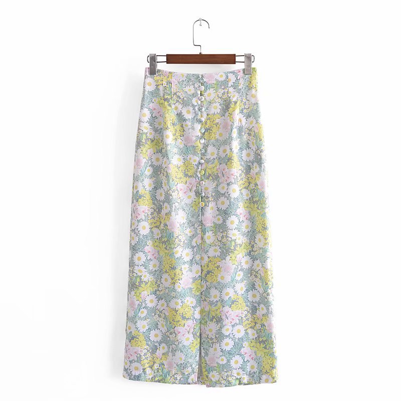 falda midi con estampado de flores de primavera NSAM49134