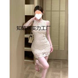 法式镂空蕾丝背心连衣裙女夏季新款收腰显瘦礼服裙子气质包臀短裙