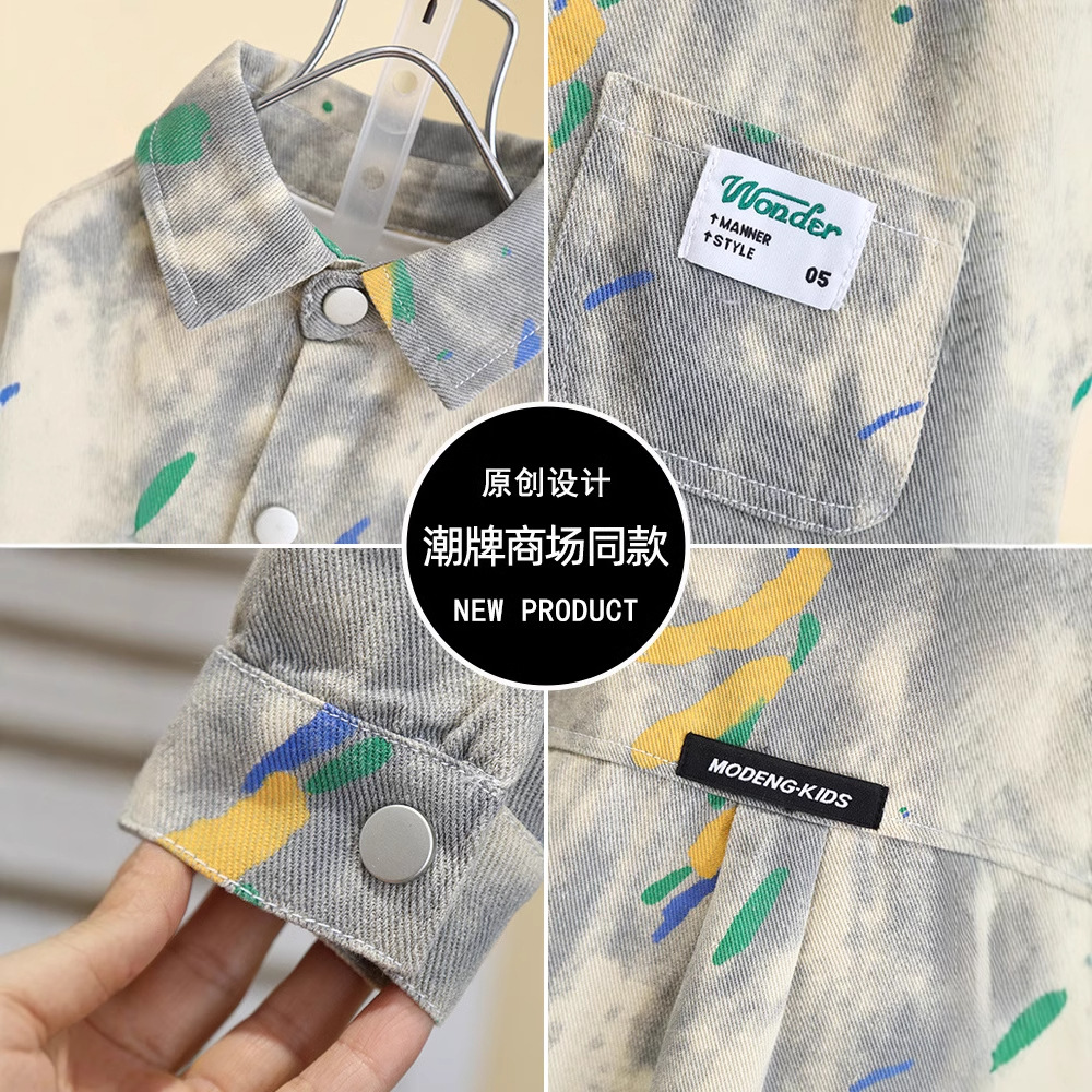 7543 Camisa de mezclilla para niños Primavera y otoño 2025 Nuevo estilo para niños Camisa de manga larga de estilo occidental Chaqueta fresca de primavera