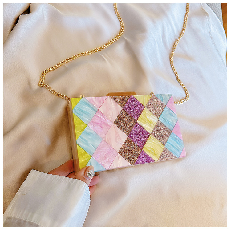 New cross-border foreign trade women's checkered acrylic bag, dinner bag, single-shoulder crossbody wedding and banquet clutch bag undefined