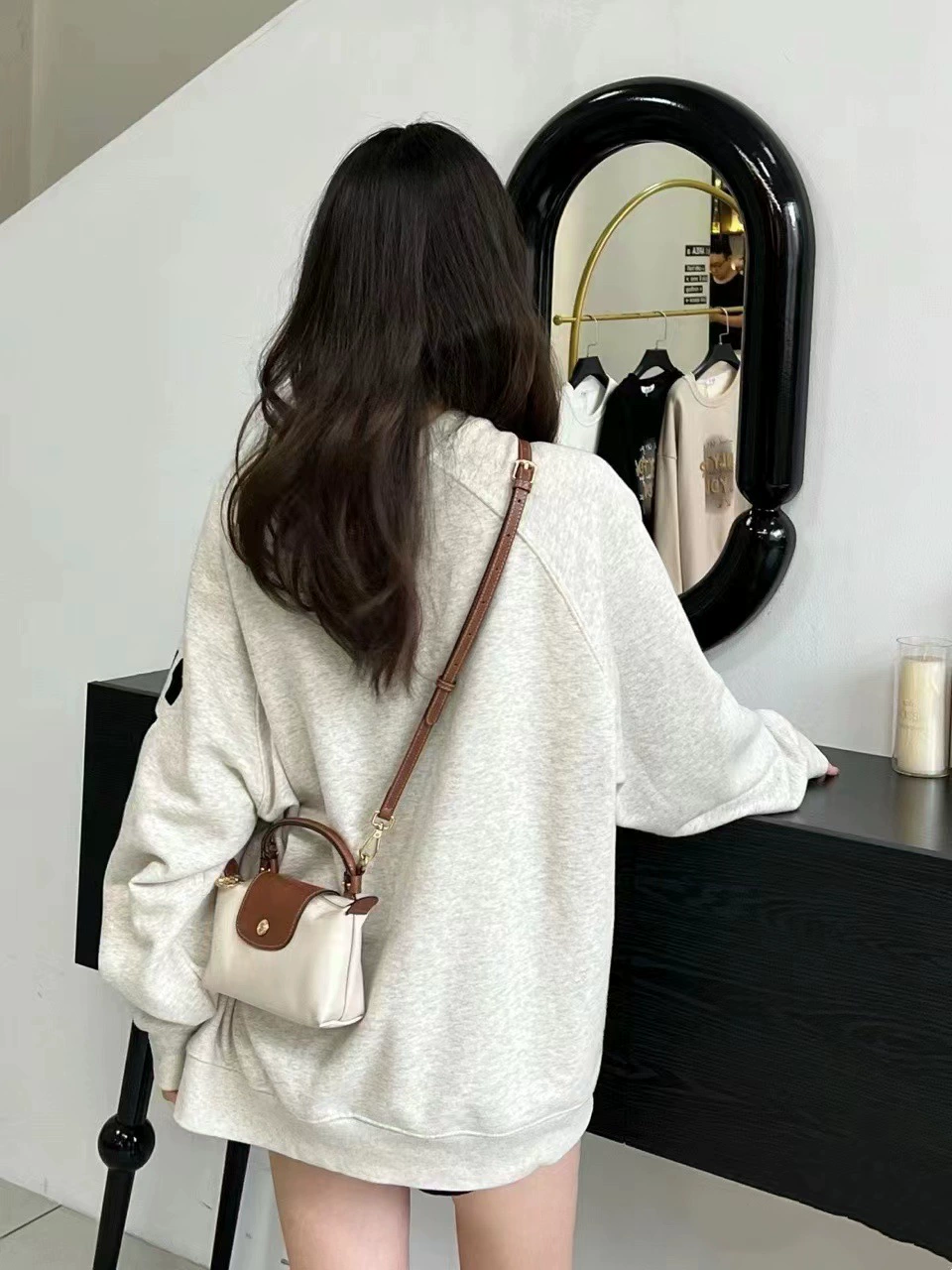Adjustable Leather Shoulder Strap (longcham mini style) — Cognac/Black/Graphite, Gold Buckle