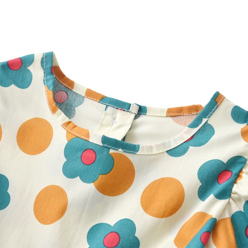 2025 nuevo producto vestido de niña verano cuello redondo burbuja de manga corta dama cintura falda de línea A lindo vestido de princesa