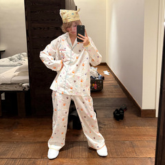 可外出睡衣女春秋天丝棉印花长袖长裤莱赛尔宽松版可外穿家居服套