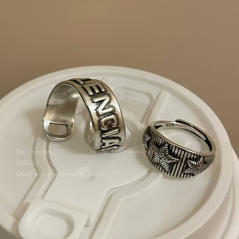 European and American New Retro Auspicious and Wishful Old Metal Ring Women's Niche Design High-End Index Finger Ring Accessible Luxury