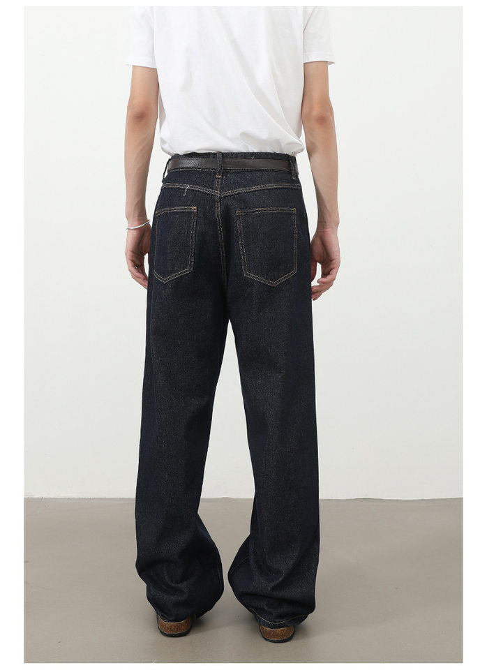 Quần jean nam ống rộng dáng suông có túi kiểu Hàn Quốc — Denim đen, màu xanh denim chi tiết 6