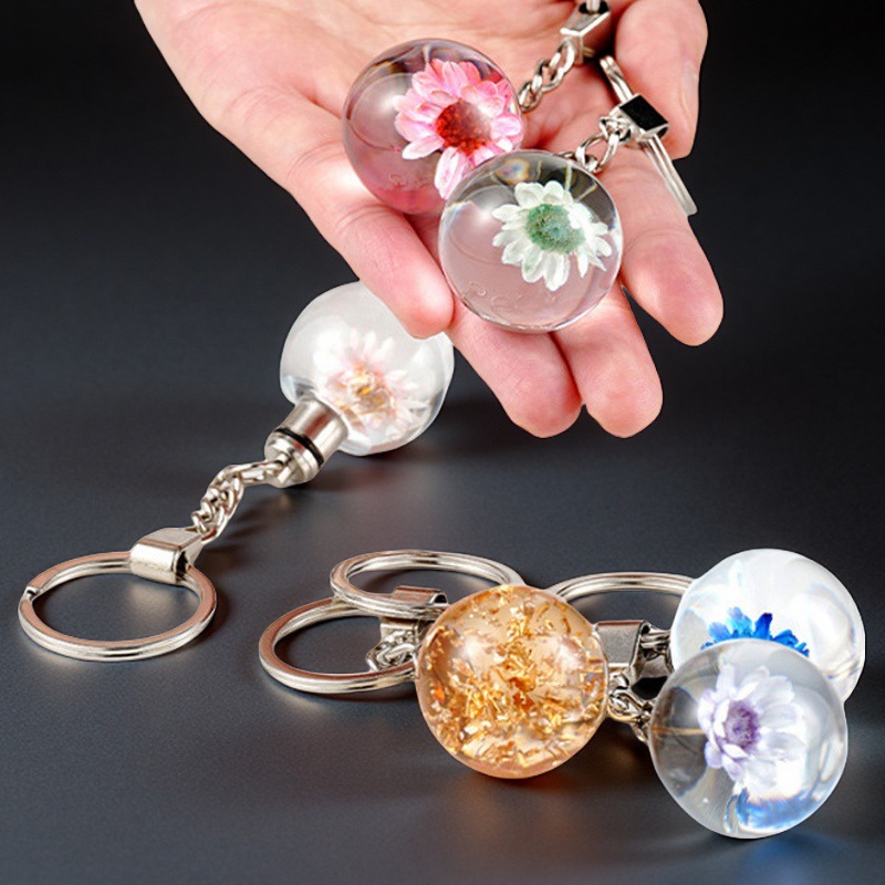 Chaveiro pingente de bola de cristal com resina, artesanato com entalhe interno criativo com logotipo, prêmios para estudantes, presentes de aniversário.