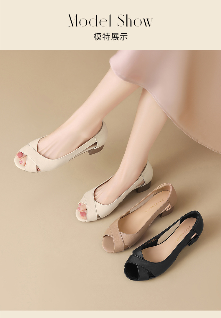 Sandal hở mũi nữ da thật cao gót đế dày thiết kế khoét lỗ — KM53 màu đen chi tiết 11