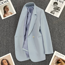 蓝色西装外套女2024春秋季新款设计感气质单排扣小众时尚潮流西服