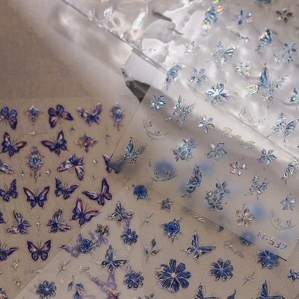 Tensor Dreamy Fairy Flower Butterfly Nail Stickers M-513 Sweet Cool Color-Blocking Sparkling Butterfly Flower Branch Nail Stickers