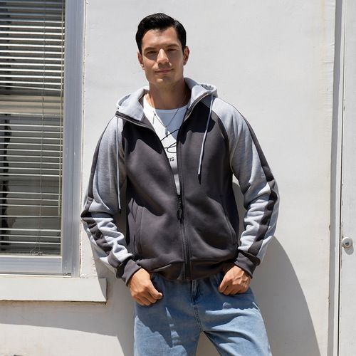 Autumn/Winter Color Blocking Zip-Up Hooded Sweatshirt Vintage Plus Size Loose Casual Velvety Top