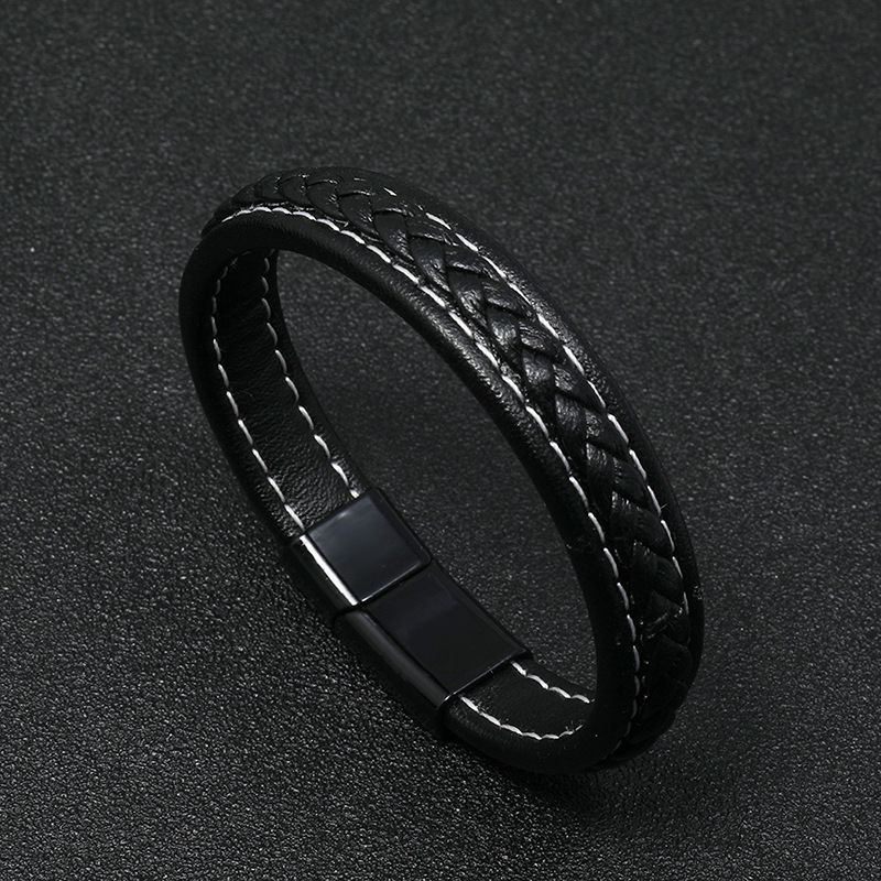 simple casual black woven leather bracelet