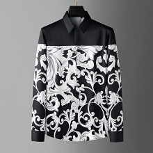 秋季男士新款宫廷花拼接免烫抗皱长袖衬衣时尚潮流衬衫工厂直销