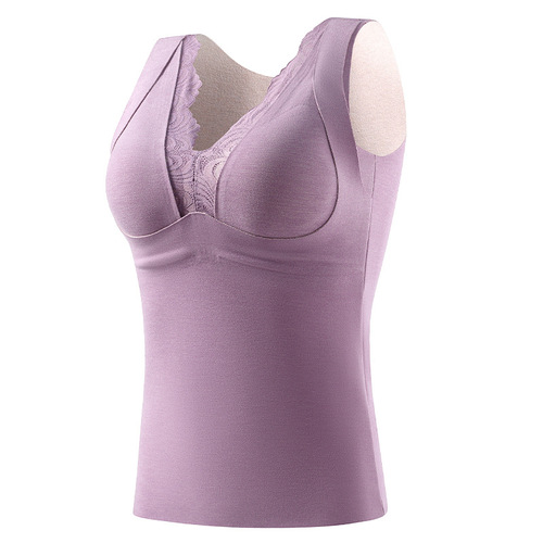High-end silk German velvet thermal vest for women, seamless heating, inner wear, fixed one-cup plus velvet thickening bottoming top
