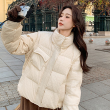米白色韩版设计款袖子可拆两穿羽绒服女2025冬季新款白鸭绒短外套