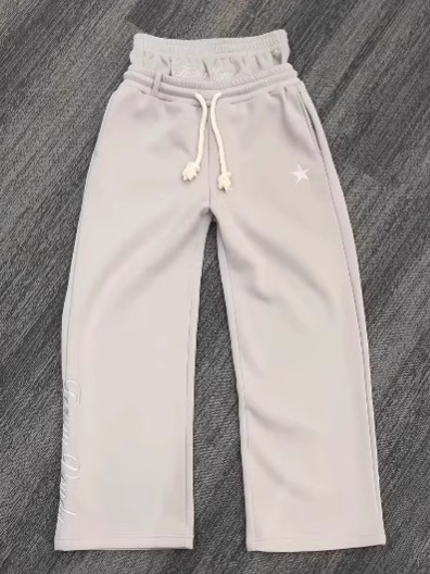 Pantalones Deportivos Bordados de Doble Cintura Estilo Europeo y Americano, Unisex, a la Moda, Estilo Urbano, Pantalones Largos Holgados de Pierna Ancha con Efecto de Dos Piezas