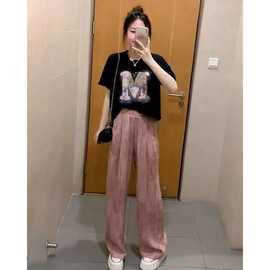 夏装搭配衣服女套装2025新款字母短袖上衣高腰显瘦阔腿裤两件套潮