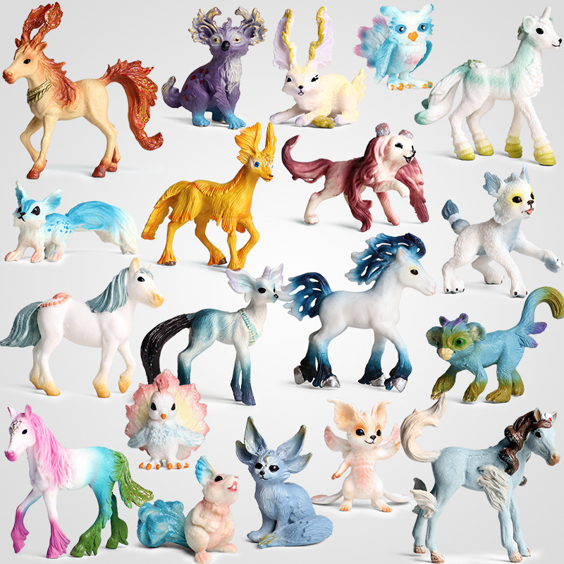 Cross-border children's simulation mythical beast model Unicorn Rainbow Pegasus Sprite Horse Rabbit Sprite Squirrel Cat Head