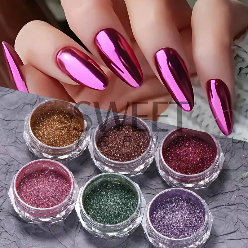Cross-border New Nail Art Magic Mirror Powder Diamond Bottle Metal Mirror Magic Mirror Chrome Plated Water Ripple Autumn and Winter Color Nail Powder