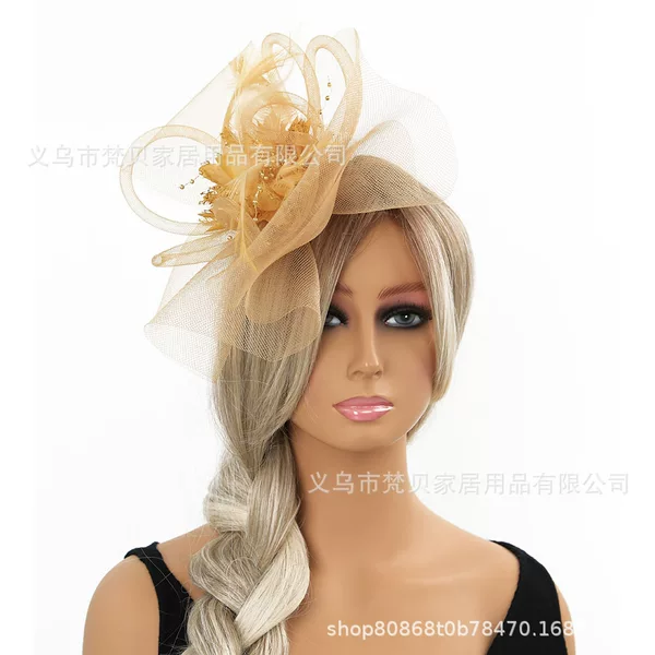 European and American New Stage Performance Headflower Bride Festival Jockey Club Cheongsam Headwear Retro Feather Mesh Hair Accessories