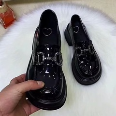 增高6CM软皮厚底乐福鞋女2025秋季新款漆皮松糕一脚蹬英伦风皮鞋