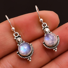 wish热卖 新款月光石复古耳环 欧美时尚仿泰银七彩虹宝石耳钩饰品