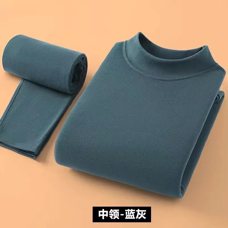 加绒保暖内衣中领冬季青中年男士防寒高弹套装秋衣秋裤打底衫两件